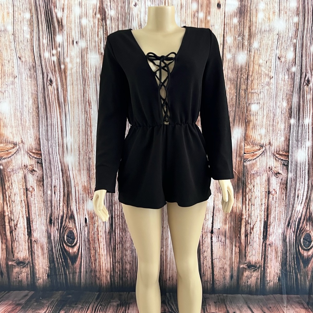 A|X ARMANI EXCHANGE Women’s Black Long Sleeve Drawstring Romper Size 10